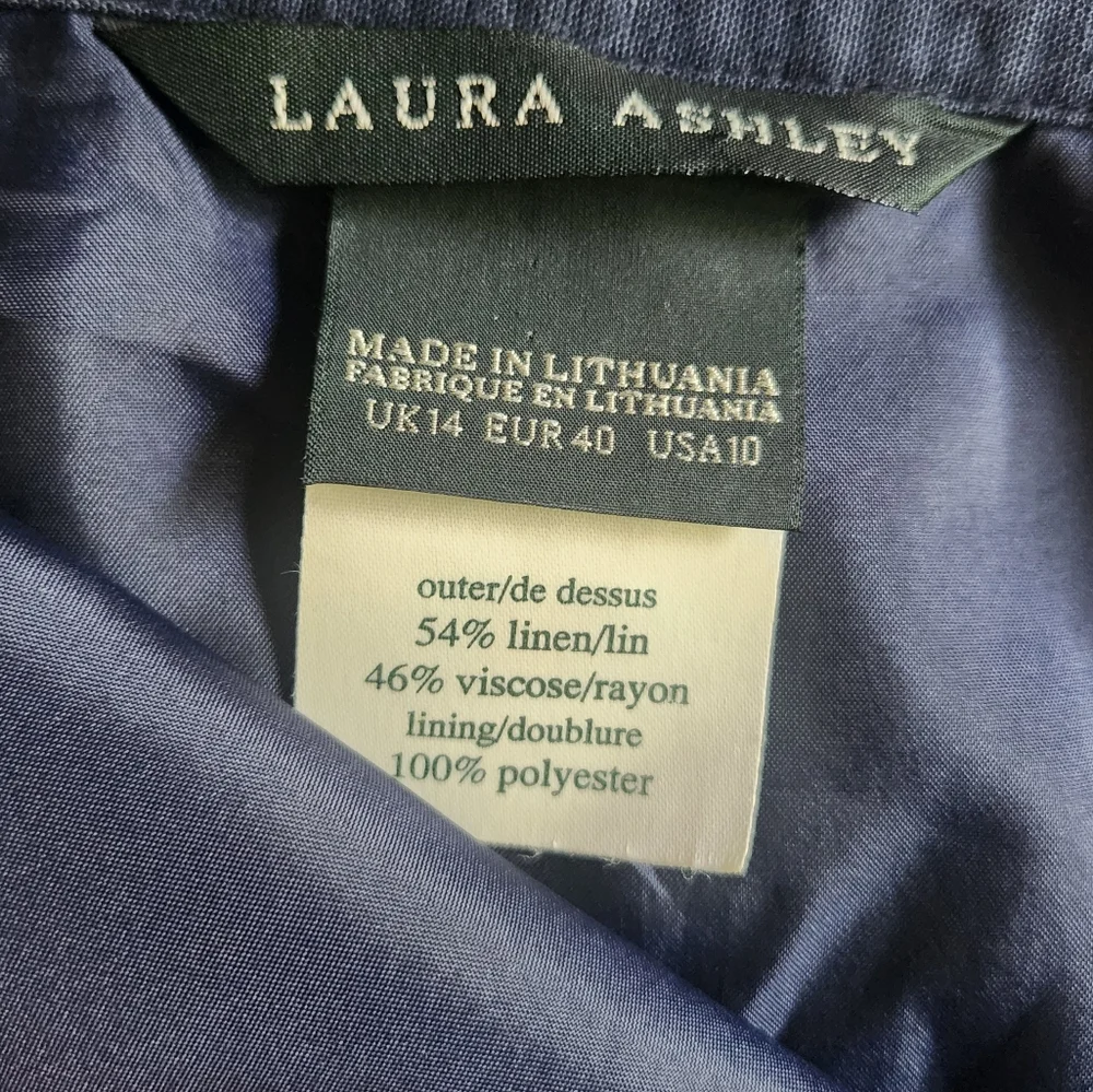 Laura Ashley Blue Linen Blend Size 10 Lined Pockets Classic Midi Vintage A-Line